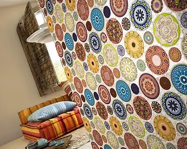 Mosaico, Color multicolor, Estilo patchwork, Cerámica, 28x28 cm, Acabado brillo